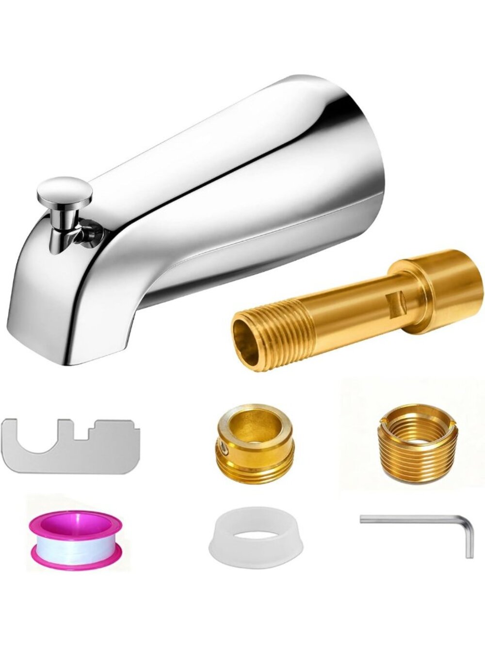Chrome Bath Tub Spout with Diverter, Shower Faucet Brass Adapter,5.3